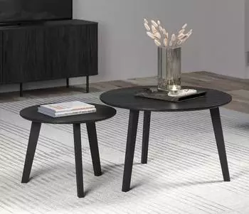 trendteam Ronin Couchtisch-Set, 2 runde Tische, schwarz, Massivholzf&uuml;&szlig;e (234311232)