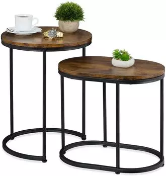 Relaxdays Satztisch 2er-Set Industrial Design, braun/schwarz (10051126)