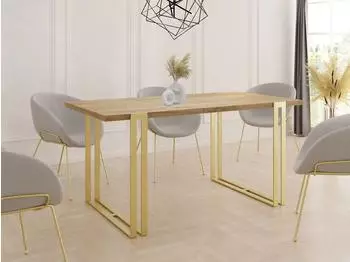 WFL GROUP Stella ausziehbarer Esstisch, Loft-Stil, Craft Eiche, goldene Metallbeine, 120-220cm (800000640126)