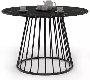 IDMarket Yuna runder Esstisch Marmoreffekt Alaska, schwarzes Metalldrahtgestell, 110cm (12221)