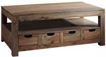 Massivmoebel24 Nature Grey Couchtisch Sheesham 120x70x50cm, 4 Schubladen (09-200-550-0033)