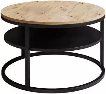 Lookway Ciri Slim runder Couchtisch mit Ablage, Eiche Artisan, schwarz (800001175745)