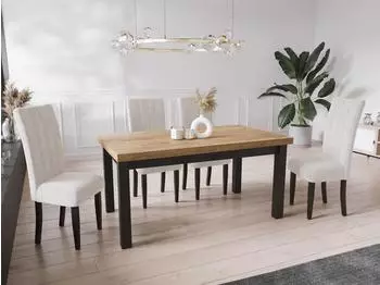 WFL GROUP Gemini Esstisch ausziehbar, Wotan Eiche, schwarze Holzbeine, 200&ndash;300x100x78cm