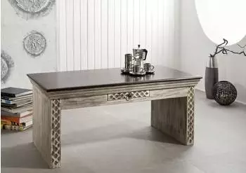 Massivmoebel24 Castle-Antik #233 Couchtisch Mango/Akazie wei&szlig; gewachst 115x60x50cm (05-200-810-1042)