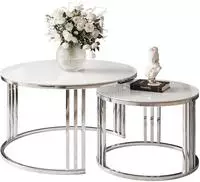 Lookway Couchtisch Lori 2in1 Glass runder Couchtisch mit Silber Chrom Gestell