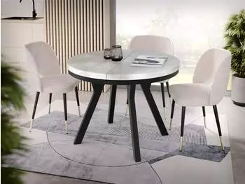 WFL GROUP Lume Esstisch rund ausziehbar, Betongrau, schwarze Beine (800001052092)