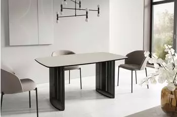 WFL GROUP Cavaro ausziehbarer Esstisch, rechteckig, beige Cashmere, schwarze Metallbeine (800001307100)