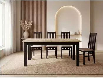 WFL GROUP Lindberg Esstisch ausziehbar, Eiche Sonoma hellbraun, schwarze Holzbeine, 160&ndash;240cm (800001349283)