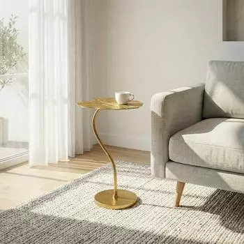 Finebuy Beistelltisch Metall gold, Blattform, 40x38cm (FB116458)