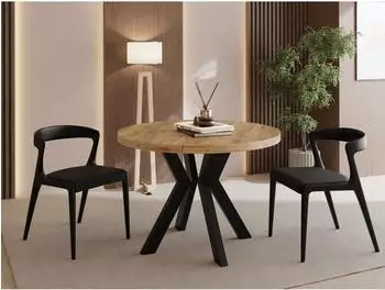 WFL GROUP Savio Esstisch rund ausziehbar, Eiche Wotan, schwarze Holzbeine, 90&ndash;190cm (800001517461)
