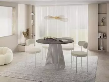 WFL GROUP Naro Esstisch rund ausziehbar, Beton-Optik dunkelgrau, Metallgestell grau-beige (100-180cm)