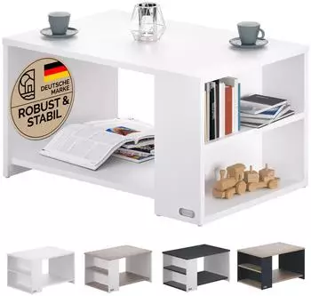 Casaria Santa Cruz Couchtisch wei&szlig;, Holz, 2 Ablagen, 90x60x50cm