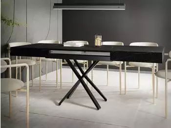 WFL GROUP Cavetta X Couchtisch h&ouml;henverstellbar ausziehbar, schwarze Marmoroptik, 120-200x80x27-76cm (800001081785)