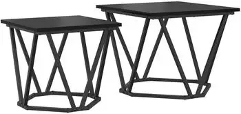 vidaXL Beistelltisch-Set 2-tlg. schwarze Eiche, Metallrahmen, 50x50x40cm (868267)