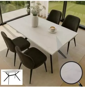 MCW MCW-O58 Esstisch Sinterstein Marmor-Optik wei&szlig; 120cm (99849)