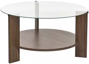 Hanah Home Clara Couchtisch, rund, Sicherheitsglas, Walnuss, 75x75x40cm (668NRD1111)