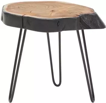 Finebuy Beistelltisch Akazien-Massivholz/Metall Baumkante 40x40x32cm (FB65374)