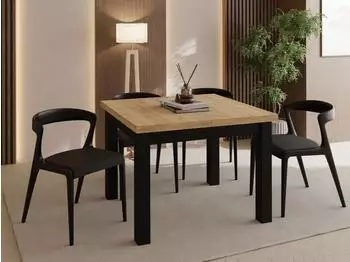 WFL GROUP Toren Esstisch ausziehbar 90&ndash;190cm, Eiche Wotan, schwarze Holzbeine (800001517452)