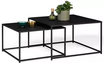 IDMarket Davis Couchtisch-Set 2-teilig, Metall schwarz matt, Industrial Design (4811)