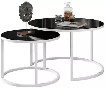 Lookway Ciri Glass Couchtisch 2-in-1, rund, schwarz/wei&szlig; (800001175941)