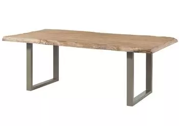 Massivmoebel24 Freeform 5 Baumkantentisch Mango 220x100x77cm, beige lackiert, U-Beine silber (09-112-844-4905)