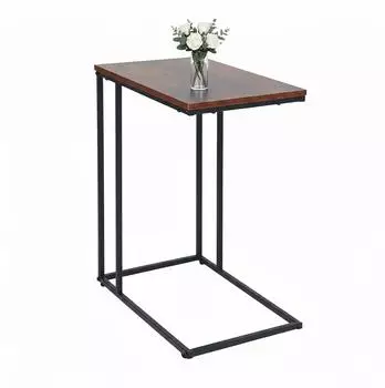 Relaxdays Beistelltisch C-Form, MDF/Eisen, schwarz/dunkelbraun, 50x64x35cm (10051460)