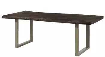 Massivmoebel24 Freeform 5 Baumkantentisch Mango 240x100x77cm grau lackiert, U-Beine silber (09-114-844-2906)