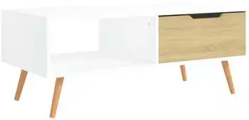 vidaXL Couchtisch wei&szlig; und Sonoma-Eiche 100x49,5x43cm Holzwerkstoff
