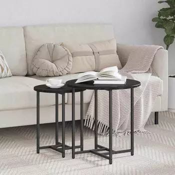vidaXL Beistelltisch 2er-Set Eichenfurnier und Metall, schwarz (869696)