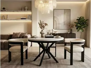 WFL GROUP Ross Esstisch rund ausziehbar, Holzoptik, Metallbeine (Ross)