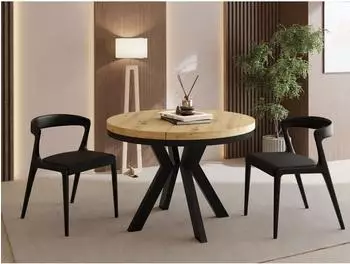 WFL GROUP Savio Neo runder Esstisch ausziehbar, Eiche Artisan hellbraun, 100-200cm (800001517378)
