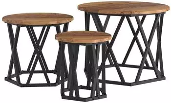 vidaXL Nesting Beistelltisch 3er-Set, Altholz und Stahl (868259)