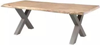 Massivmoebel24 Freeform 5 Baumkantentisch Mango 220x100x77cm, beige lackiert, X-Beine silber (09-112-844-4915)