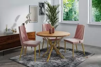 WFL GROUP Flora ausziehbarer runder Esstisch, Lancelot Eiche, goldene Metallbeine, ⌀100-180cm (800000561379)