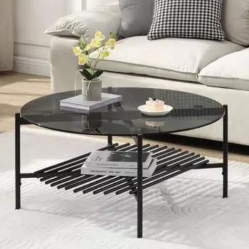 Finebuy Couchtisch Glas/Metall, rund, 80cm, schwarz (FB111842)