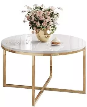 Lookway Ciri-X Couchtisch rund, wei&szlig; hochglanz, goldfarben, ⌀70cm (800001175737)
