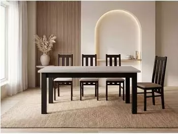 WFL GROUP Lindberg Esstisch ausziehbar, rechteckig, Kaschmir, schwarze Holzbeine, 140&times;80 cm bis 180 cm (800001349331)