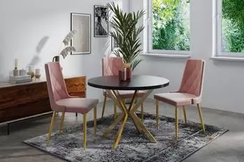 WFL GROUP Flora Esstisch rund ausziehbar, schwarz, goldene Metallbeine, ⌀120-200cm (800000561459)