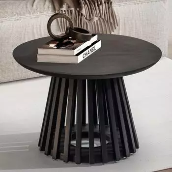 Finebuy Couchtisch (FB98651) rund &Oslash;60cm Mangoholz massiv, schwarz (FB98651)