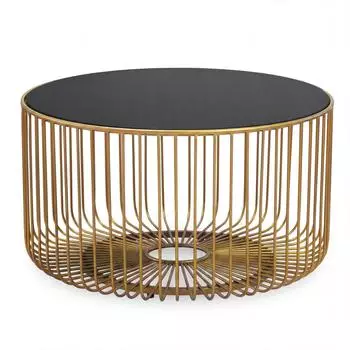Wohnling Couchtisch Glas/Metall, rund 60cm, gold (WL7.507)