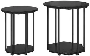 vidaXL Beistelltisch-Set mit Regal, Holzwerkstoff und Metall, schwarz Eichen-Optik, 2 Stk. (869714)