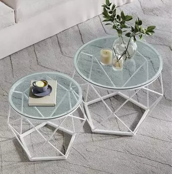 Vasagle Couchtisch 2er-Set, abnehmbare Tischplatte, Stahlrahmen, transparent-wolkenwei&szlig; (LGTDE040W01)