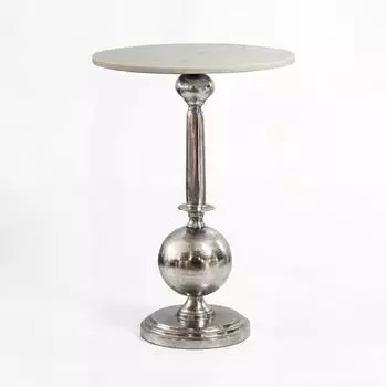 Wohnling Beistelltisch rund 40x40cm, Marmorplatte wei&szlig;, Aluminium silber (WL7.713)