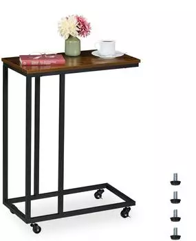 Relaxdays Beistelltisch C-Form mit Rollen