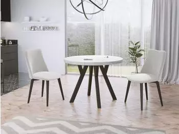 WFL GROUP Twixy Esstisch rund ausziehbar, Marmoroptik wei&szlig;, schwarze Beine, 100&ndash;150cm (800001052404)