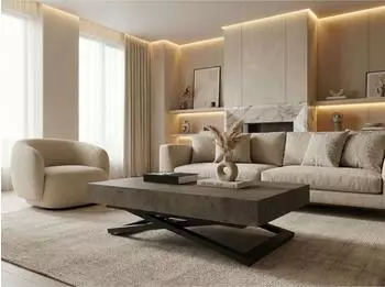 WFL GROUP Cavetta U Couchtisch h&ouml;henverstellbar ausziehbar, dunkelgrauer Beton-Optik, 120-200x80x27-76cm (800001052059)