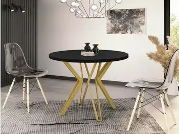 WFL GROUP Daisy ausziehbarer runder Esstisch, schwarz, goldene Metallbeine, Industriestil, &Oslash;100cm (800000561219)