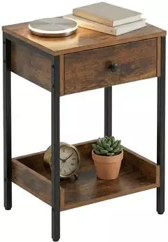 Relaxdays Beistelltisch Industrial mit Schublade & Ablage, braun/schwarz