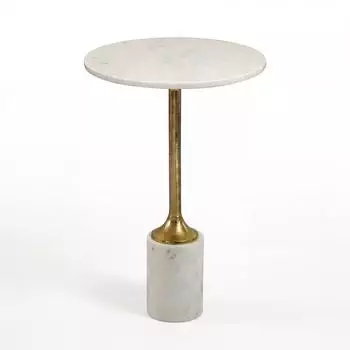 Wohnling Beistelltisch Marmor wei&szlig;, rund 37cm, Aluminium gold (WL7.477)