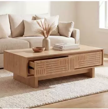 MCW Couchtisch MCW-O33, 2 Schubladen, Melamin, 120x60x40cm, Ulme Natur (99582)